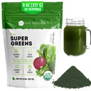Kate Naturals Organic Super Greens Powder. Daily Greens Superfood Blend with Probiotics & Fiber for Smoothies and Juice (30 Servings, 8oz, Natural)