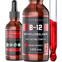 Vegan Liquid B- 12 Drops - 60 x 5000 µg Dodatkowa siła Malina Smakowana Witamina B12 Płynna Methylcobalamina sublingual Supplement Agregat 124; Zaprojektowany do maksymalizacji wchłaniania i energii 124; Gluten Free
