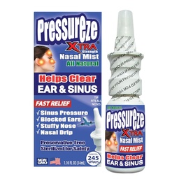 Pressureze Xtra - Natural - Preservative Free - Sterylne Nasal Spray - dla ciężkiego odciążenia zatok - Otwiera zablokowane kanały uszne, Chrapanie - 245 Sprays, 34 ml (Opakowanie 1)