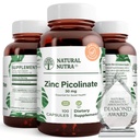 Naturalny pikolinian cynku Nutra 30 mg, podwójna siła, Surowy i czysty, Wysoko Biodostępny Suplement dla wzrostu i wsparcia immunologicznego, Pomaga promować zdrowie skóry, Pomaga Wsparcie System Metaboliczny 100 Kapsułki
