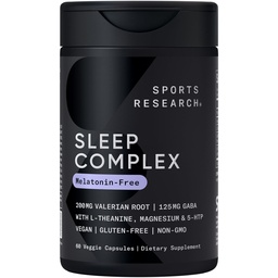 Sports Research ® Sleep Complex - Kapsułki wegańskie wolne od melatoniny - z Valerian Root, GABA, L- Theanine, Magnezu i 5- HTP - 30 Służenia