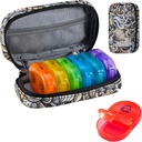 Serfeymi Cotygodniowy Travel Pill Organizator 2 razy w ciągu dnia PM Zmodernizowany Rainbow Pill Box 7 Dzień z przenośnym Zipper PU Leather Pill Case, Medicine Organizer for Pills, Witaminy, Oleje rybne - Brown 03