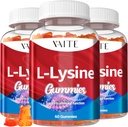 L- Lysine 1000mg Gummies - Wspiera skórę, wargi, wegan, gluten wolny, 60 Lizyny do żucia dla dorosłych, Witaminy Tkanka Zdrowie i system immunologiczny, Amino Acid Suplement witaminy i suplementy złożone (3 opakowania)