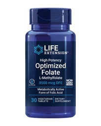 Life Extension High Potency Zoptymalizowany folian - L- metylofolian - Kwas foliowy, 8500 µg DFE - Heart & Brain Support, Zdrowe Homocysteiny Poziomy - Bezglutenowy, Non-GMO, Wegetarianin - 30 Tabletki