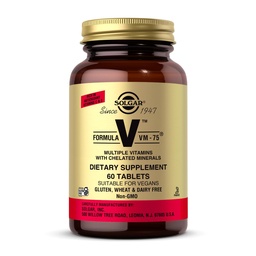 Solgar Formuła VM- 75, 60 Tabletki - Multiwitamina z Chelated Minerals - Witamina A, B6, B12, C, D, E - Biotin, Magnezu, Wapnia, Żelazko, Cynk - Wegan, Gluten Free, Dairy Free, Kosher - 60 Służenie