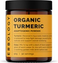 Erbologia Organic Turmeric Powder 3.2 oz - 90 Służenie - 5,5% Kurkumina - Brak dodatków lub środków konserwujących - Zrównoważony zasolony prosto z gospodarstwa w Indiach - Wegan - GMO- Free