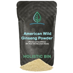 Holistic Bin Wild American Ginseng Powder Pure Organic Ginseng Supplement Made with Wild Harbered20 + Year Old Roots from Appalachia (Panax Quinquefolius) 124; No Fillers or Additives (25 Grams)