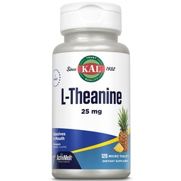 KAL L Theanine 25 mg ActivMelt - Relaks, Stres, Nastrojowy i Focus Supplement - Pyszny naturalny aromat ananasowy z Stevia - Wegetarianin - 120 Servings, 120 Instant Disolve Micro Tablets