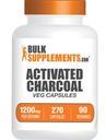 BulkSupplements.com Aktywowane Kapsułki Węglowe - Węgiel kokosowy, Aktywowany Kapsułki Węglowe dla wsparcia Nerki, Aktywowany Kapsułki Węglowe - Vegan, 3 Kapsułki na Serving (1200mg), 270 Kapsułki Veg