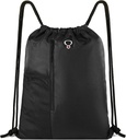 Wołowiny czarny Drawstring Backpack Siłownia dla mężczyzn Kobiety String Sports Backpack z butelki wody Mesh Pockets i 2 Kieszeń Zippert duży pojemnik Sackpack Workout Torba 16 "x 20"