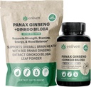 Panax Ginseng & Ginkgo Biloba Suplement dla Energii, Focus & Brain Health 124; Koreański czerwony Ginseng Kapsułki dla Pamięci, Stress Relief & Circulation Resort 124; Natural Cognitive Support 124; 60 Hrabia 124; Made in USA
