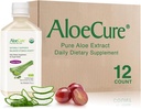 AloeCure USDA Organic Aloe Vera Sok Grape Flavor, Made In 12 Hours of Harvest - Pure Aloe Vera Digestive & Immune Health Supplement, Pomaga utrzymać zrównoważoną kwasowość żołądkową, 16.7oz x 12 Btls