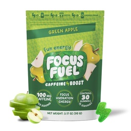 FocusFuel Energy Chews - Green Apple Flavor (15 Servings) - 100mg Caepine + B12, Magnez, Alpha GPC - Boost Focus & Energy - No Crash lub Jitters