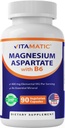 Vitamatic Magnezu Aspartate 400mg na Serving - 90 Kapsułki wegetariańskie - Dodano B6 dla maksymalnej absorpcji - Wspiera mięśnie, Joint i Heart Health *