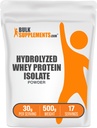 BulkSupplements.com Zhydrolizowany proszek z izolatu białka serwatki - białko izolatu serwatki - Unflavored & Gluten Free, 30 g na serwowanie, 500 g (1,1 lbs) (opakowanie po 1)