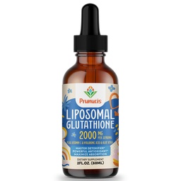 Prunucis 2000MG Liposomal Glutation Liquid, 98% Wchłanianie, Active Form L- Glutathione Supplement, Vegan Friendly, Potężny zespół przeciwutleniający dla układu immunologicznego, Obrona starzenia, Detox, 2 FL.OZ
