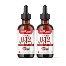 Liquidhealth USDA organiczna metylowa witamina B12 metylkobalamina krople płynne z Tarta sok wiśniowy - Boost Energy, Immune Support, Poprawa pamięci i koncentracji - USA Made, Wegan, Non-GMO (2 Pack)