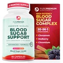 PurePremium Normal Sugar Support Supplement - 20 Active Ingredients Complex to Support Blood Sugar Levels Just in The Normal Range - z cynamonem, Gorzką Melon, Chrom, Mulberry - 60ct