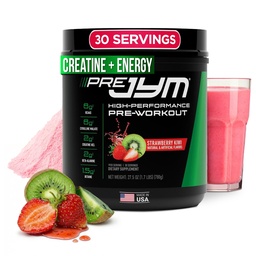 JYM Supplement Science Pre JYM Truskawka Kiwi Pre Workout Proszek - BCAA, Nootropiki, Creature HCI, Citruline, Beta- Alanina, Betaine, Tauryna, Huperzine 30 Służenie