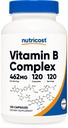 Kompleks witaminy B o dużej mocy Nutricost 462mg, 120 kapsułek - z witaminą C - Kompleks energetyczny