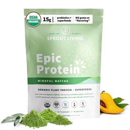 Proso Żywe Epickie Białko, Białko roślinne i Superfoods Proszek, Mindful Matcha do 124; 17 Grams Organic Protein Powder, Wegan, Non-GMO, Gluten Free, Adaptogens + Nootropics (1 Funt, 12 Służenie)