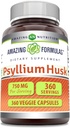Amazing Psyllium Husk 750mg Veggie Capsules Supplement DEV124; Non-GMO EVAR124; Gluten Free EVAR124; Made in USA EVARY 124; Nadaje się dla wegetarian (360 Count)