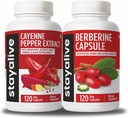 STAY ALIVE Cayenne and Berberine Bundle with Ceylon Cynamon and Bitter Gourd Extract, 240 Vegan Pills, Non-GMO & Gluten Free Berberine Cayenne Pepper Supplement