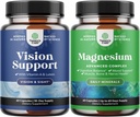 Bundle of Complete Eye Health Supplement for Adults for Vision Dry Eyes Pressure and Blue Light Protection and High Absorption Magnesium Complex Supplement for Sleep Stomach Digestion and Mood Support