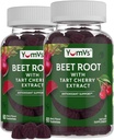 YUM- V 's Beet Gummies korzeniowe z Tart Cherry Extract - Berry Flavor Beetroot Gummies - Beet Chews for Blood Circulation and Antioksydant Support - Red Beets Gummies Berry 60 Count (Pack of 2)