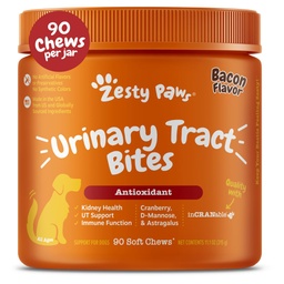Zesty Łapy Żurawinowe Suplement dla Psów - Bladder Control dla Psów - Support Tract Urynary - Żurawinowe żucia z D- Mannose, Witamina B6 & L- Arginina - Immune & Gut Support - Bekon - 90 Hrabia