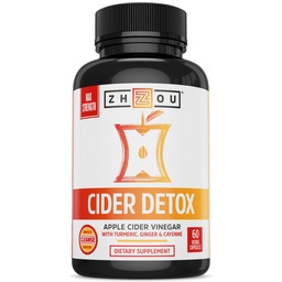 Zhou Cider Detox - Jabłko Cydr Ocet kapsułki z matką, Surowy naturalne ACV pigułki dla kobiet i mężczyzn, Ziołowy Kompleks Suplement z Turmeric & Cayenne Pepper - 60 Kapsułki Vegan