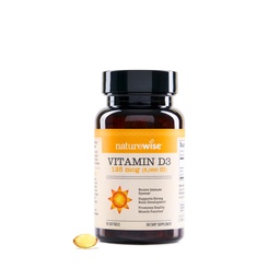 NatureWise Witamina D3 5000iu (125 mcg) 90- Day Supply for Immune Support, Healthy Muscle Function, and Bone Health - Non-GMO, Gluten- Free in Organic Extra Virgin Olive Oil, (Mini Softgel), 90 Count