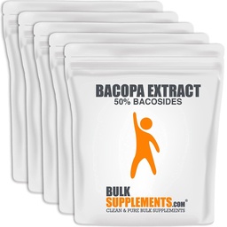 BulkSupplements.com Bacopa Extract Powder - Bacopa Monnieri Supplement, Bacopa Powder - Bacopa Supplements, Vegan & Gluten Free, 500mg na jedną porcję, 5kg (11 funtów) (opakowanie po 5 sztuk)