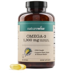 NatureWise Ultra Omega 3 Fish Oil 2200 mg - Forma triglicerydów - Lemon Flavor - Wild- Caught Fish Oil + EPA & DHA - Wsparcie dla zdrowia mózgu i serca - Burless, Non-GMO - 180 Softgels [3- Month Supply]
