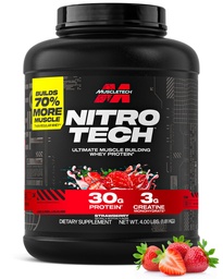 Muscletech Chey Protein Powder (Truskawka, 4 funty) - Nitrotech Ultimate Muscle Building Formula z izolatem białka serwatki - 30g białka, 3g kreatyny i 6.8g BCAA - Packaging May Vary
