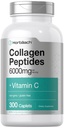 Horbäach Collagen Peptydes 6000mg Xiv124; 300 Caplet Pills Xiv124; z witaminą C Xivy124; Zhydrolizowane Colagen Supplement Xiv124; Non- GMO, Gluten Free