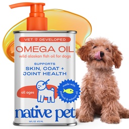 Native Pet Omega 3 Fish Oil for Dogs & Cats - Promotes Healthy Skin, Shiny Coat, & Strong Joints - Made with Wild Alaskan Salmon Oil for Dogs - Smaczne, Fast- Absorbing Omega 3 6 9 Płynny suplement -16oz