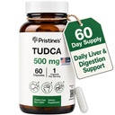 PRISTINE'S TUDCA 500MG Supplement Capsules - Liver, Bile Flow & Digestive Support - 60 Day Supply - Detox and Cleanse Support Supplement - 3rd Party Tested - Glass Bottle - Gluten Free Non GMO