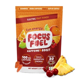 FocusFuel Energy Chews - Fruit Punch Flavor (15 Servings) - 100mg Caffein + L- Theanine + B12, Magnez - Boost Focus & Energy - No Crash lub Jitters