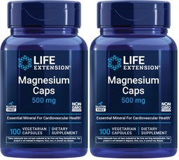 Przedłużenie życia Magnezu Czapki, 500 mg, Magnezu tlenek, Cytrate, Sukcynat, Heart Health, Zdrowe kości, Wsparcie metabolizmu, 100 Kapsułki wegetariańskie (Opakowanie 2)