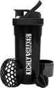 KICHLY Shaker Butelka 1 Pack - 24 Ounce Plastic Protein Shaker Butelka do treningu przed i post z Twist & Lock pudełko białka przechowywania (czarny)