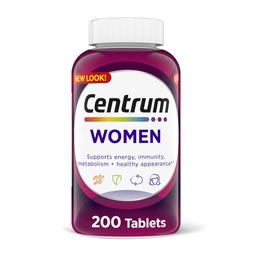 Centrum Multivitamin tabletki dla kobiet, Multivitamin / Multimineral Suplement z żelazem, Witamina D3, B Witaminy i przeciwutleniacze Witaminy C i E, Gluten Free, Non-GMO Składniki - 200 Liczba
