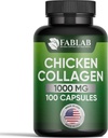 FabLab Kurczak Kolagen Suplement II - Suplement odżywczy dla stawów, Nerve & Bone Support - Nie-GMO, Anti-Aging Dietetyczny produkt z hydrolizowaną peptydy- 100 Kapsułki