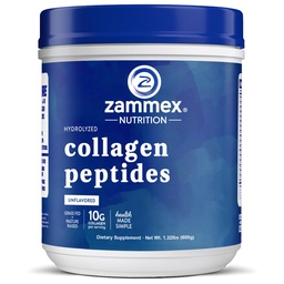 Zammex Premium Kolagen Peptydy w proszku Unflavored, Zhydrolizowane białka typu I & III, Wspiera włosy, skóra, paznokcie, łączniki, paszy trawy, Non-GMO, Gluten- Free, Paleo & Keto Friendly, 60 Służenie