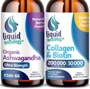 Liquid Collagen, 2 Fl. Oz Ultra- Siła Kolagen płynny dla kobiet, Witamina B7 Kolagen Peptydy, Biotin i Kolagen Suplementy English Ashwagandha Drops - 2000mg - 6X Silniejsze niż pigułki i kapsułki,