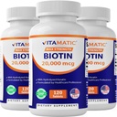 Witamatyczna duża moc Biotin 20000 µg (20 mg) z keratyną 100mg - 120 Tabletki wegetariańskie - Biotin Suplementy dla zdrowej skóry włosów i paznokci dla dorosłych (120 Liczba (Opakowanie po 3))