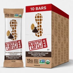 Perfect Bar, Dark Chocolate Chip Peanut Butter Protein Bar, wysoki poziom białka, Organic, Gluten Free, Soy Free, Nie GMO, Bez alkoholu cukrowego, 2.3 Ounce Bar, 10 Count