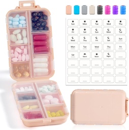 14 GRIDS Travel Pill Organizer Box z etykietami - Zestaw leków podróży Case Kit - Pocket Daily Pharmacy Container - Travel Medication Holder Dispenser for Fish Oil witaminy suplement Storage - Pink