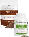 Prawdziwe grzyby Ergotioneine (60ct) i Reishi Organic Powder (45 Servings) Paleta z Shiitake i Oyster Mushroom Extracts - długowieczność i relaks -Vegan, Gluten Free, Non-GMO
