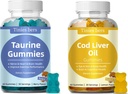 Gumiaki taurynowe 1000mg, Gumiaki olejne z wątroby dorsza 1000mg, Cukier wolny dla dorosłych i dzieci, Kwasy aminowe, Omega- 3 i Witamina A & D dla Cognitive, Heart & Eye Health, Boost Immune
